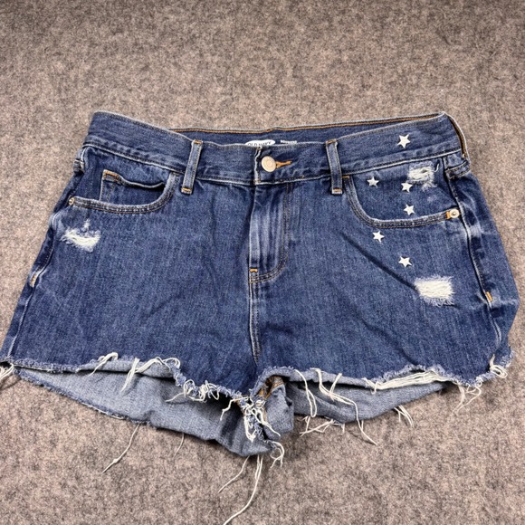 Old Navy Pants - Old Navy Boyfriend Denim Shorts Women 6 Blue Star Embroidered Distressed Cut Off
